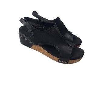 Corky’s Boutique Black Vegan Leather “Volta” Cork Wedge Sandals Size 9